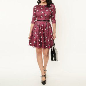 Corpse Bride x Unique Vintage Wine & Flying Skulls Stephanie Flare Dress